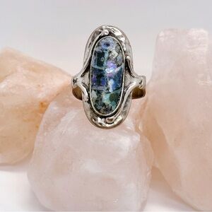 Amazing Vintage Sterling Silver Ancient Holy Land Roman Glass Ring